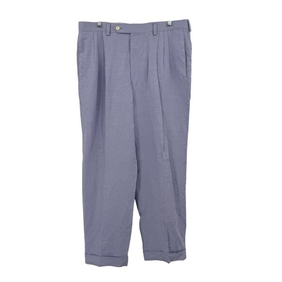Samuelsohn Size 36 Reg Blue Linen Silk Dress Pants Woven in Italy Made in Canada